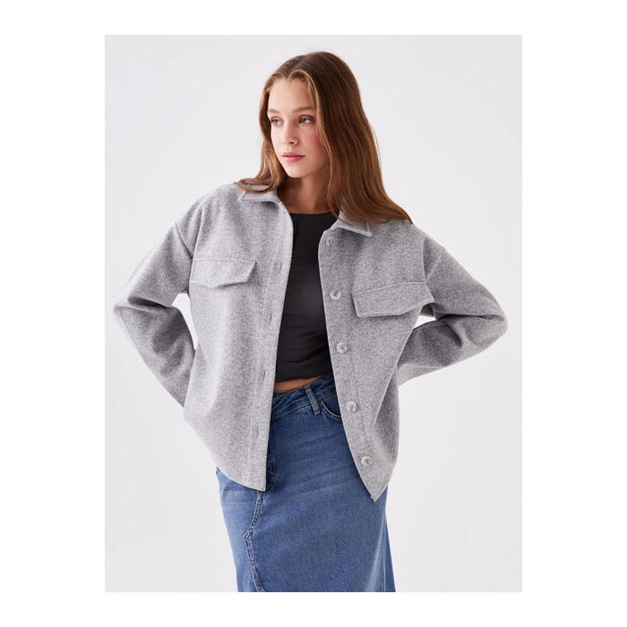 Düz Uzun Kollu Kadın Gömlek Ceket