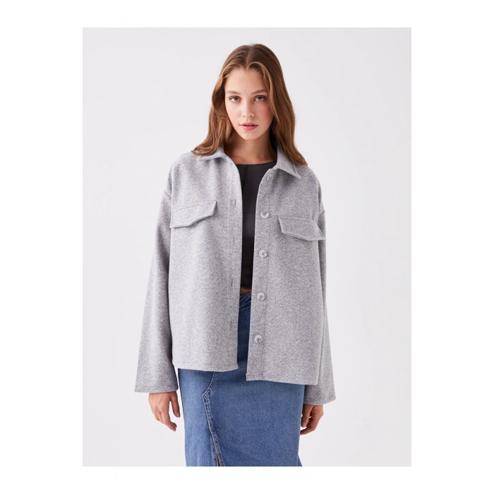 Düz Uzun Kollu Kadın Gömlek Ceket