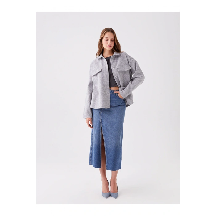 Düz Uzun Kollu Kadın Gömlek Ceket