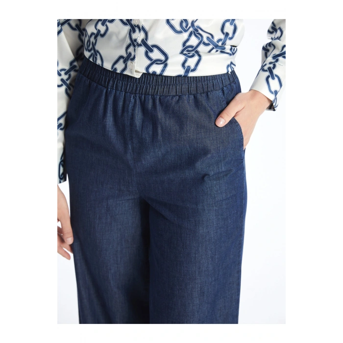 Beli Lastikli Wideleg Kadın Jean Pantolon