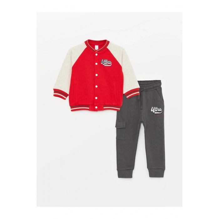 Bisiklet Yaka Uzun Kollu Baskılı Erkek Bebek Sweatshirt ve Pantolon 2li Takım