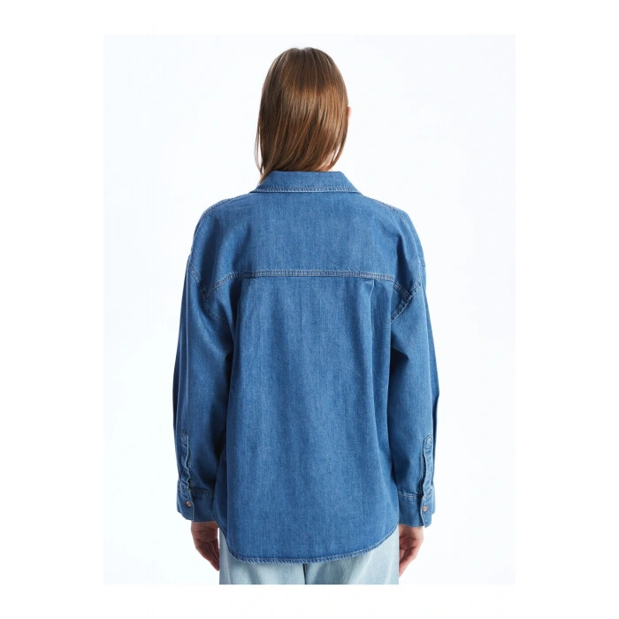 Düz Uzun Kollu Oversize Kadın Jean Gömlek