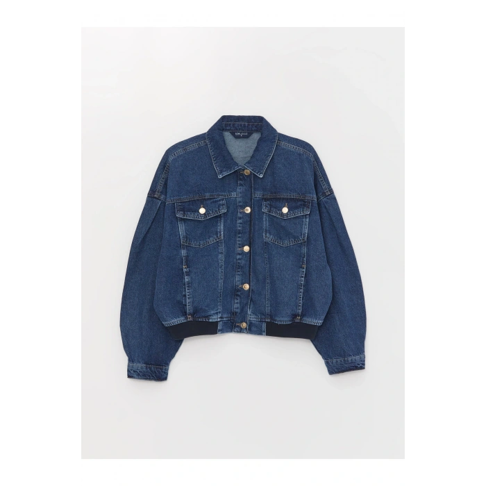 Gömlek Yaka Düz Uzun Kollu Oversize Kadın Jean Ceket