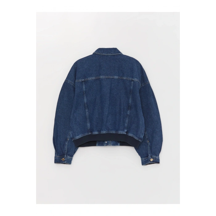 Gömlek Yaka Düz Uzun Kollu Oversize Kadın Jean Ceket