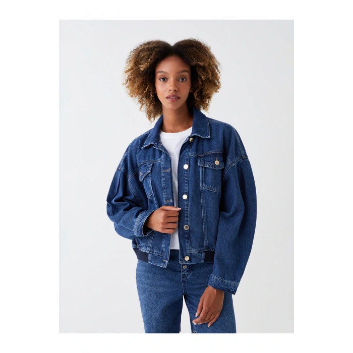 Gömlek Yaka Düz Uzun Kollu Oversize Kadın Jean Ceket