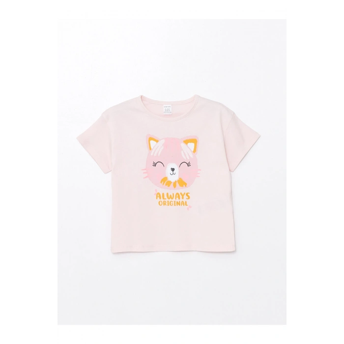 Bisiklet Yaka Baskılı Kısa Kollu Kız Bebek Tişört