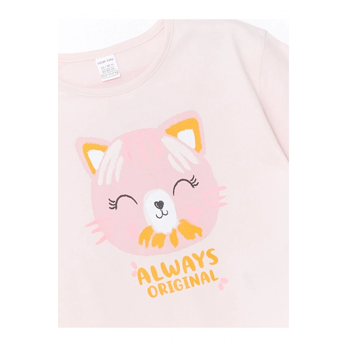 Bisiklet Yaka Baskılı Kısa Kollu Kız Bebek Tişört