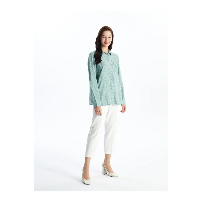 LCW Grace Nane Yeşili Baskılı Desenli Uzun Kollu Kadın Gömlek