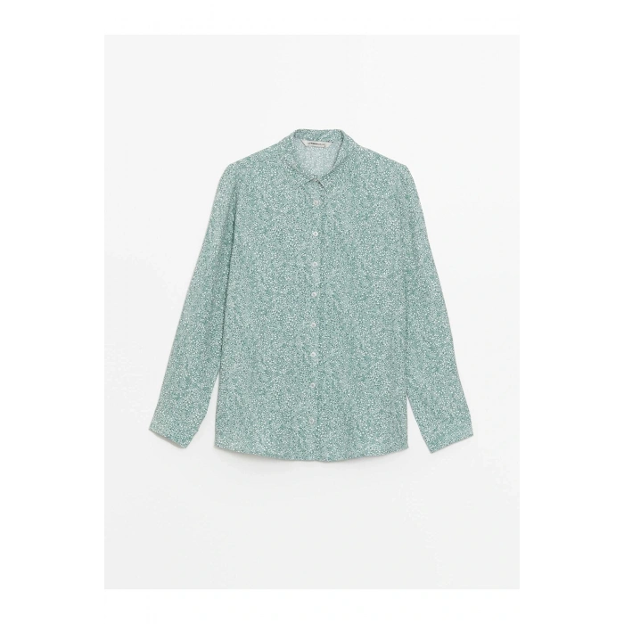 LCW Grace Nane Yeşili Baskılı Desenli Uzun Kollu Kadın Gömlek