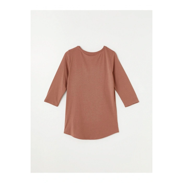 LCWAIKIKI Basic Açık Kahverengi Bisiklet Yaka Pul Payetli Uzun Kollu Kadın Bluz