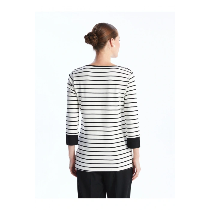 Bisiklet Yaka Çizgili Kadın Tişört