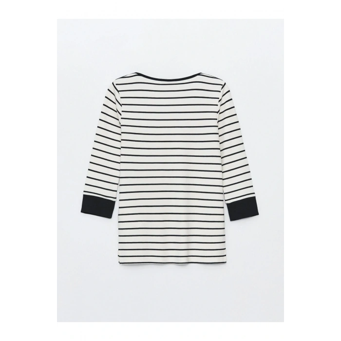 Bisiklet Yaka Çizgili Kadın Tişört