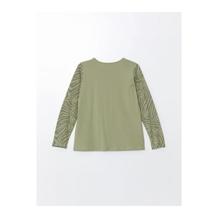 Bisiklet Yaka Desenli Kadın Tişört