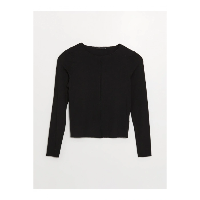 Bisiklet Yaka Düz Uzun Kollu Kadın Tişört