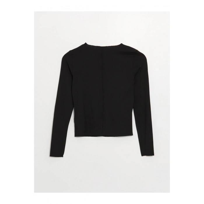 Bisiklet Yaka Düz Uzun Kollu Kadın Tişört