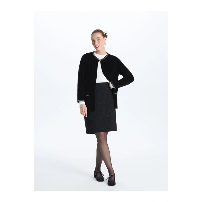 Bisiklet Yaka Düz Uzun Kollu Kadın Hırka