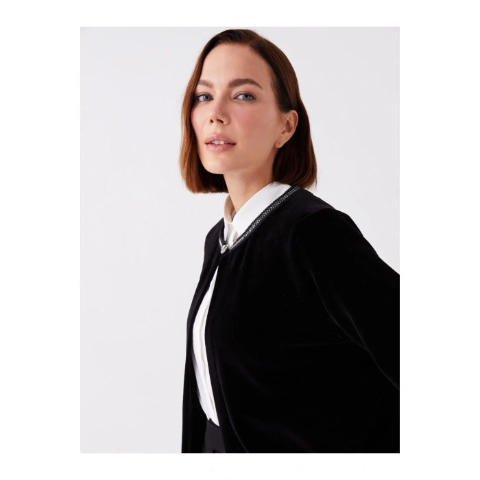 Bisiklet Yaka Düz Uzun Kollu Kadın Hırka