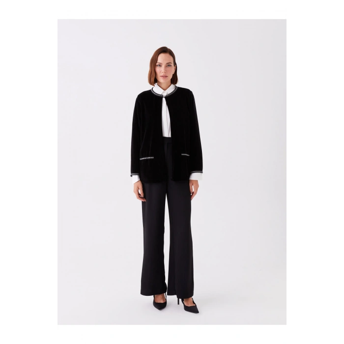 Bisiklet Yaka Düz Uzun Kollu Kadın Hırka