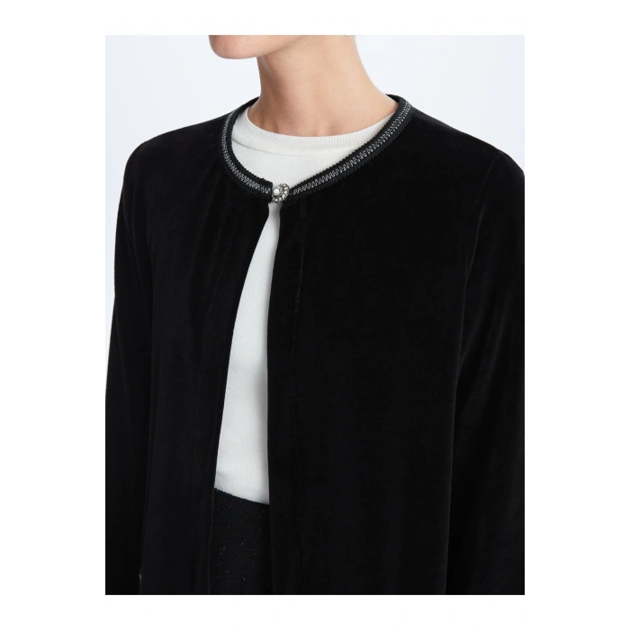 Bisiklet Yaka Düz Uzun Kollu Kadın Hırka