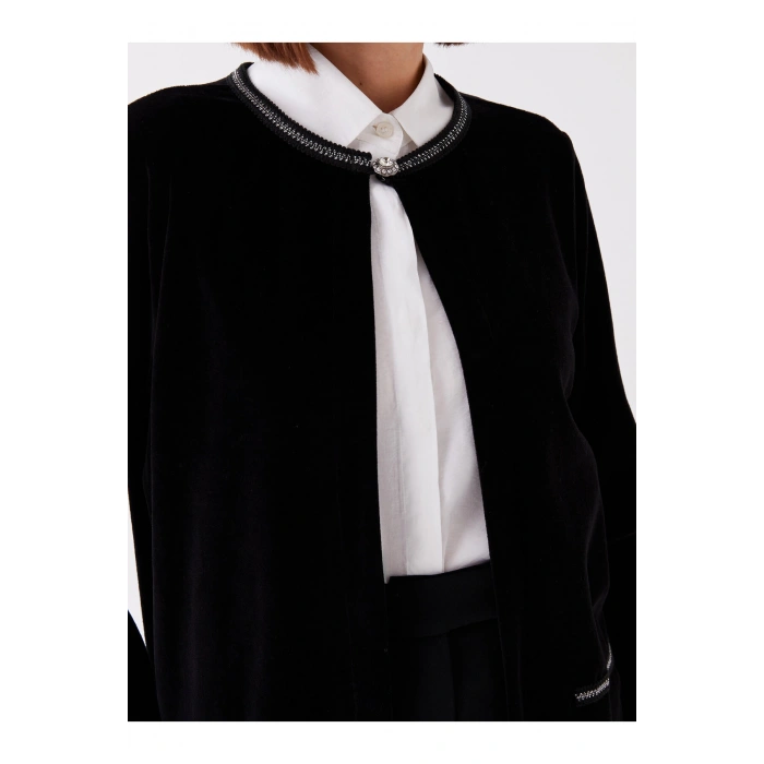 Bisiklet Yaka Düz Uzun Kollu Kadın Hırka