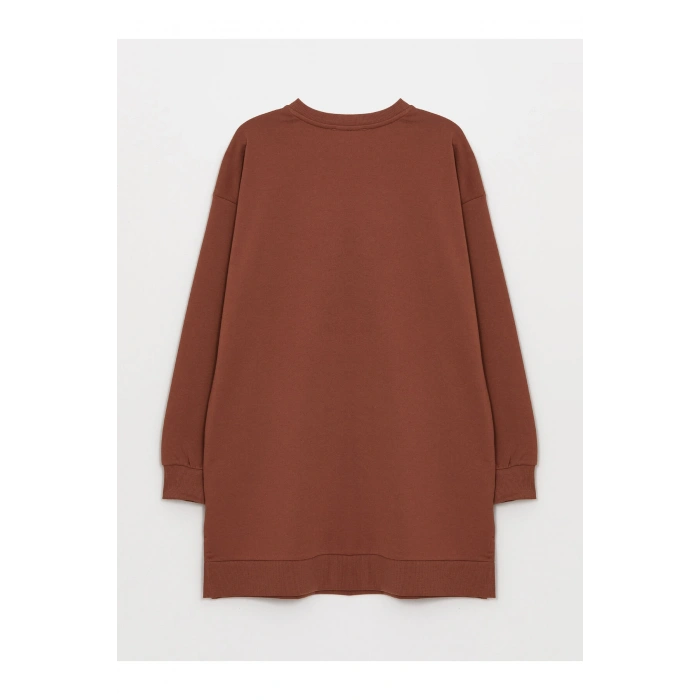 Bisiklet Yaka Baskılı Uzun Kollu Oversize Kadın Sweatshirt Tunik