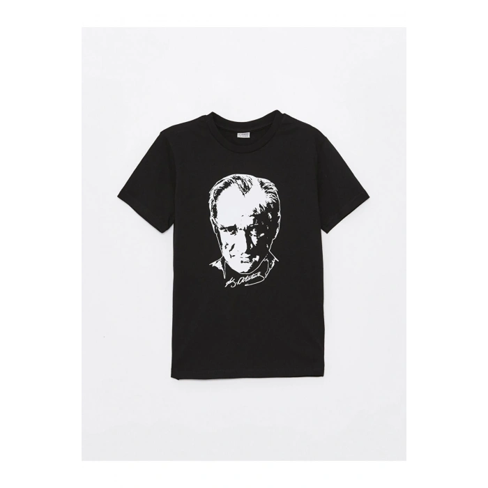 Bisiklet Yaka Atatürk Baskılı Kısa Kollu Erkek Çocuk Tişört