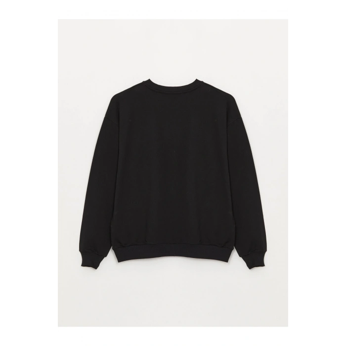 Bisiklet Yaka Baskılı Uzun Kollu Oversize Kadın Sweatshirt Tunik