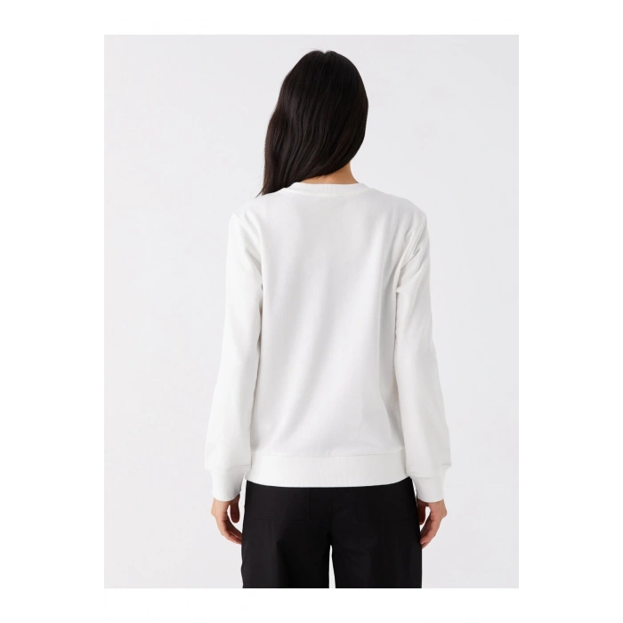 Bisiklet Yaka Baskılı Uzun Kollu Kadın Sweatshirt