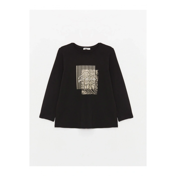 Bisiklet Yaka Baskılı Uzun Kollu Kadın Bluz