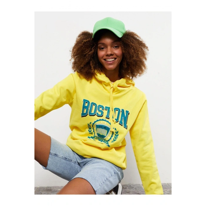 LCW Casual Kapüşonlu Baskılı Uzun Kollu Kadın Sweatshirt