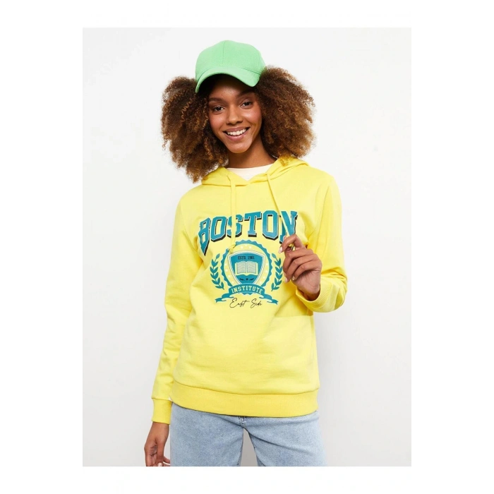 LCW Casual Kapüşonlu Baskılı Uzun Kollu Kadın Sweatshirt
