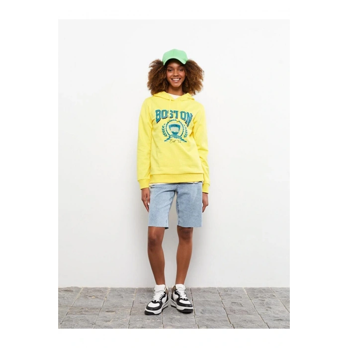 LCW Casual Kapüşonlu Baskılı Uzun Kollu Kadın Sweatshirt