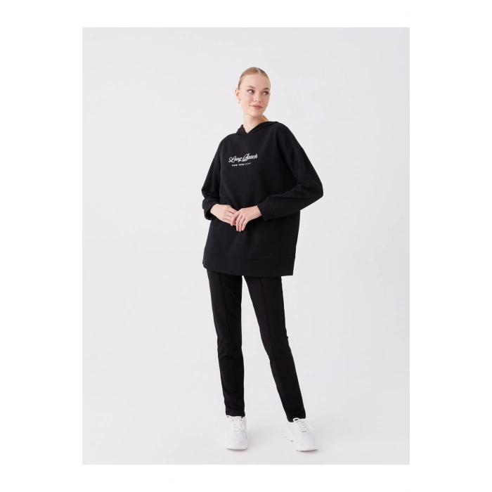 Baskılı Uzun Kollu Oversize Kadın Hoodie