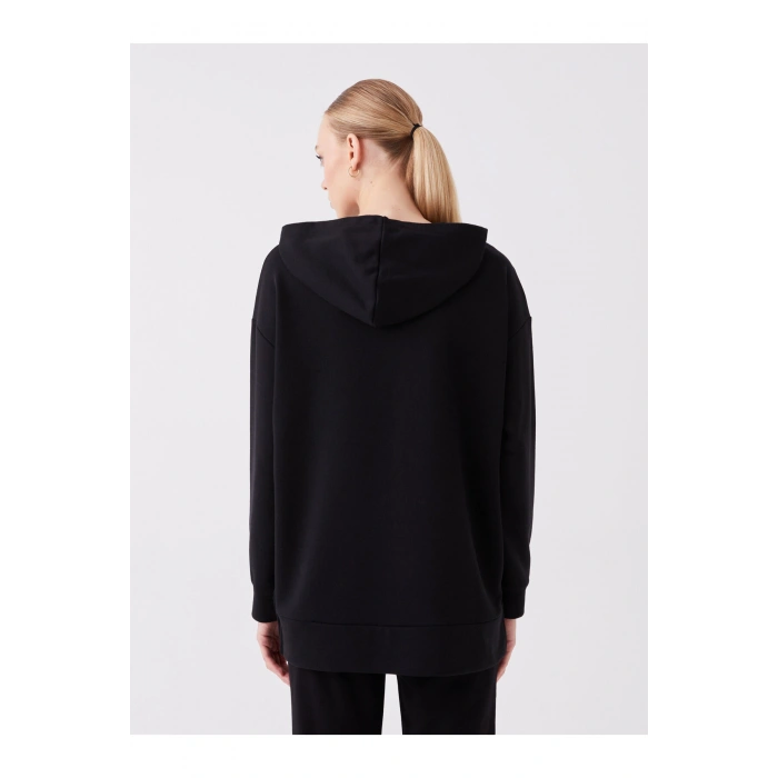 Baskılı Uzun Kollu Oversize Kadın Hoodie