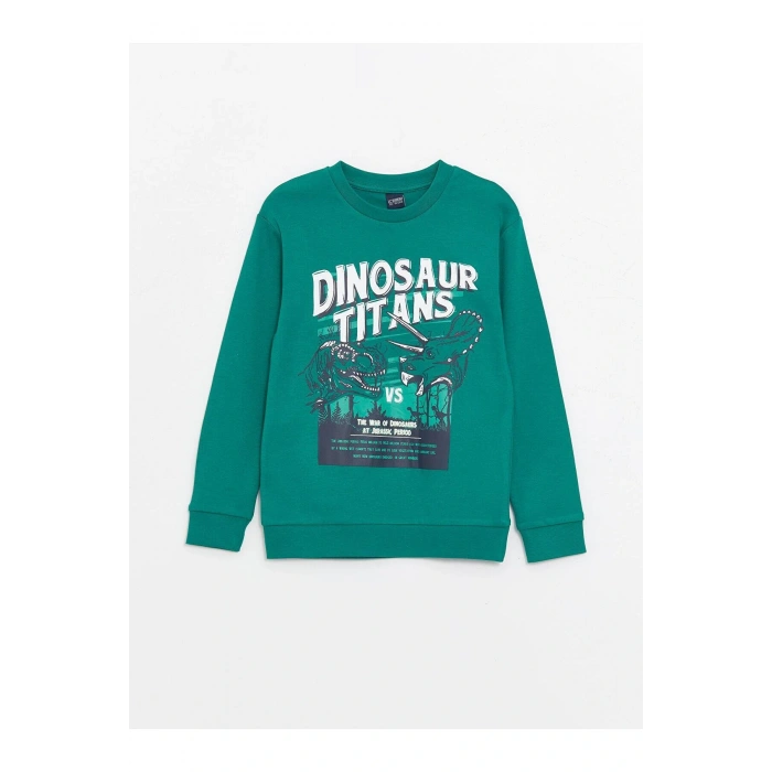 LCW Kids Zümrüt Yeşili Bisiklet Yaka Baskılı Erkek Çocuk Eşofman Takım