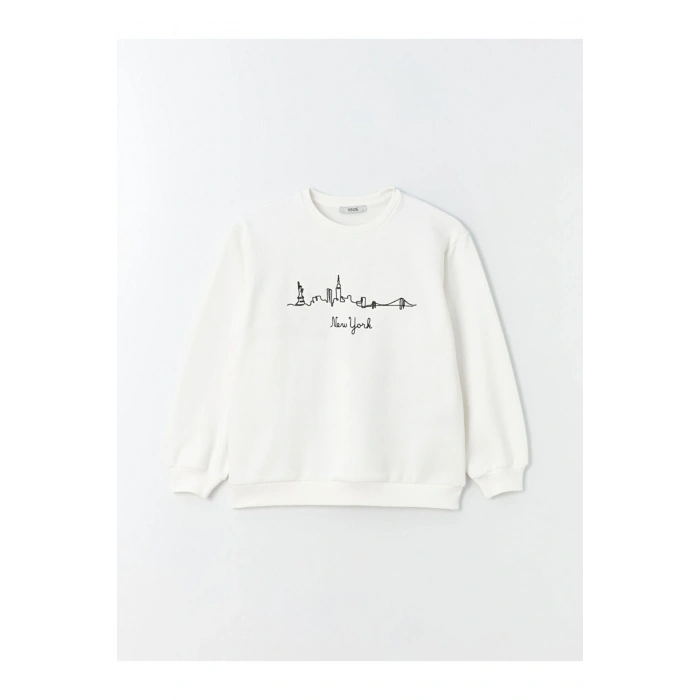 Bisiklet Yaka Nakışlı Uzun Kollu Kadın Sweatshirt