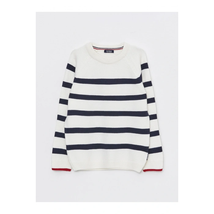 Bisiklet Yaka Çizgili Uzun Kollu Erkek Çocuk Triko Kazak