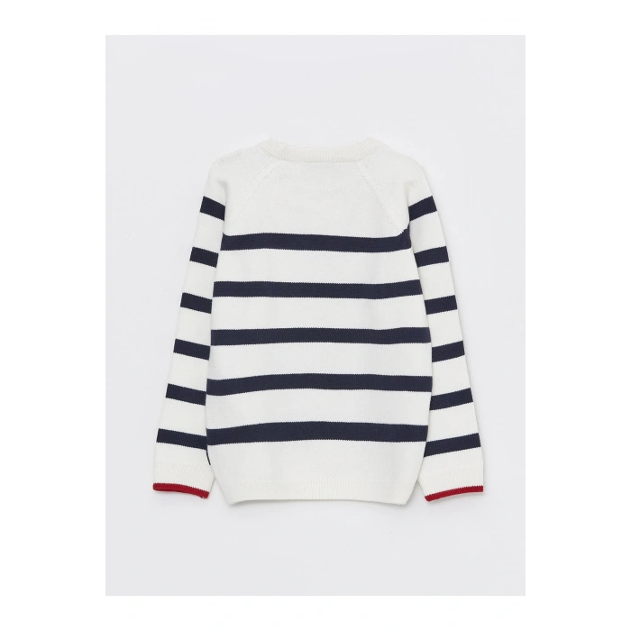 Bisiklet Yaka Çizgili Uzun Kollu Erkek Çocuk Triko Kazak