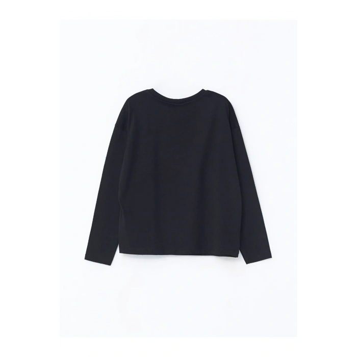 Bisiklet Yaka Baskılı Uzun Kollu Kız Çocuk Tişört