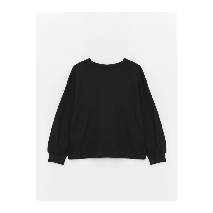 Bisiklet Yaka Baskılı Uzun Kollu Kız Çocuk Tişört