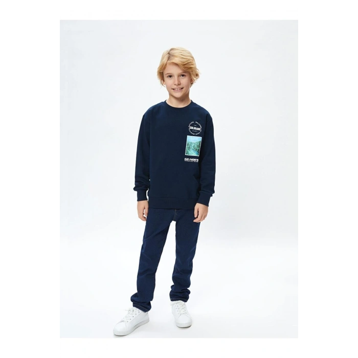 LCW Kids Rahat Kalıp Bisiklet Yaka Baskılı Erkek Çocuk Sweatshirt