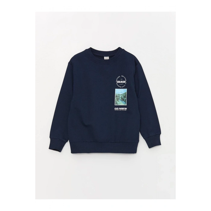 LCW Kids Rahat Kalıp Bisiklet Yaka Baskılı Erkek Çocuk Sweatshirt