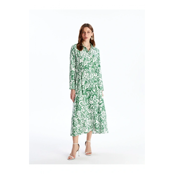 Desenli Uzun Kollu Kadın Gömlek Elbise