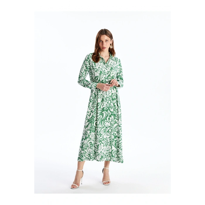 Desenli Uzun Kollu Kadın Gömlek Elbise