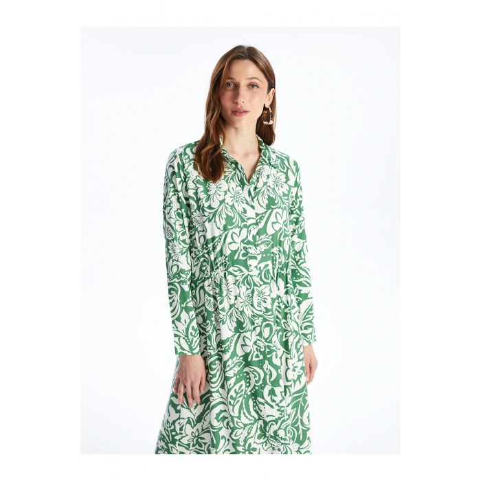 Desenli Uzun Kollu Kadın Gömlek Elbise