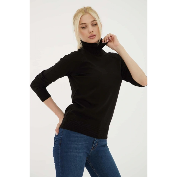 Balıkçı Yaka Kazak Siyah