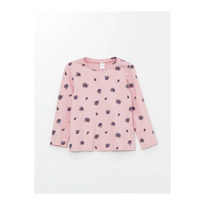 Bisiklet Yaka Uzun Kollu Çiçekli Kız Bebek Pijama Üst