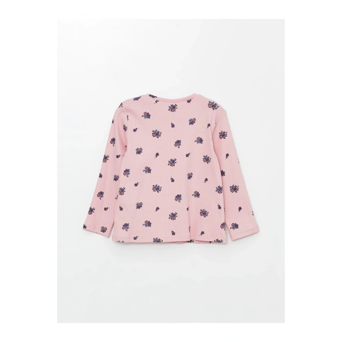 Bisiklet Yaka Uzun Kollu Çiçekli Kız Bebek Pijama Üst