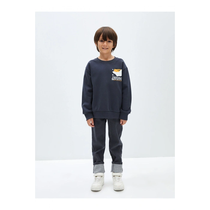 Lw - Bisiklet Yaka Baskılı Uzun Kollu Erkek Çocuk Sweatshirt