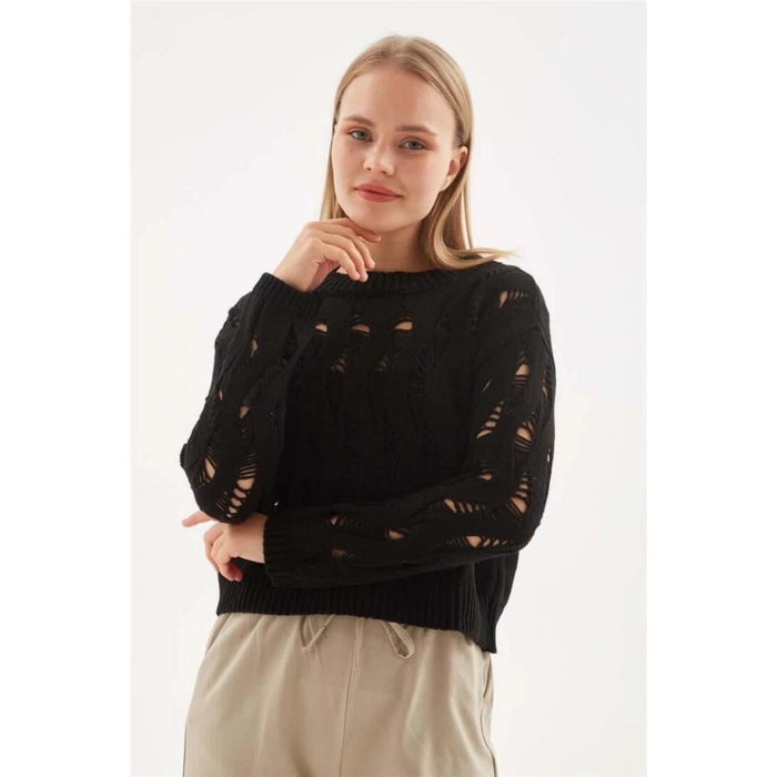 Ajurlu Crop Kazak Siyah